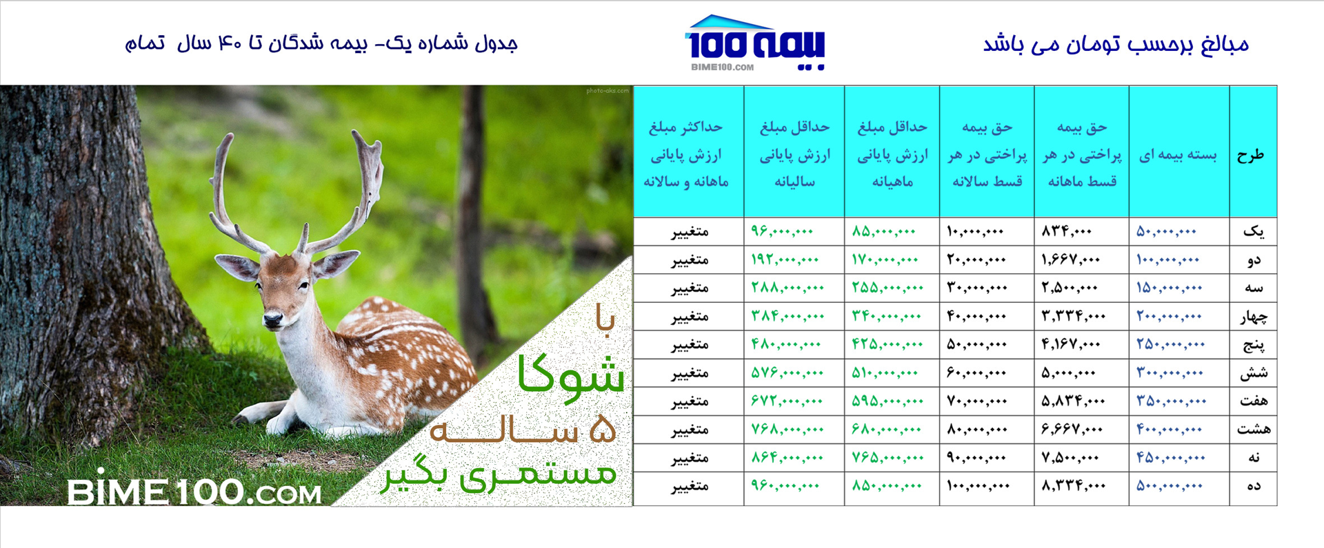 جدول طرح بیمه شوکا